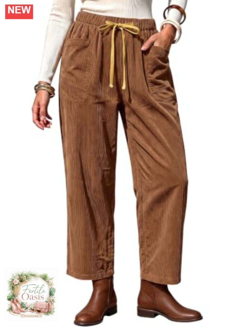 Womens Corduroy Barrel Pants Drawstring Wide Leg Baggy Fall Trousers